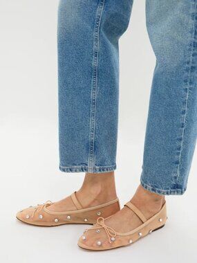 Loeffler Randall Caramel Mesh with Clear Rhinestone Leonie Flats